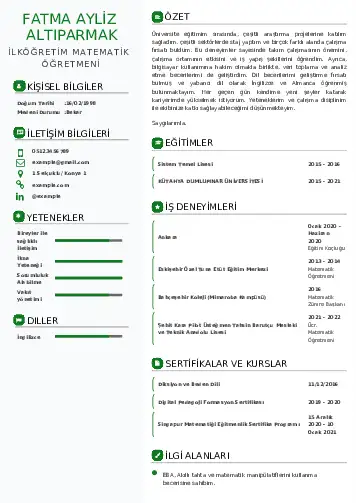 Matematik Öğretmeni Cv Örnekleri cv indir